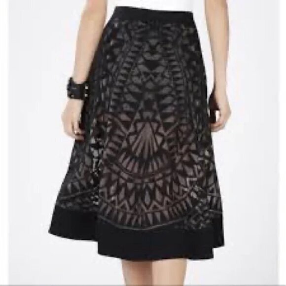 BCBGMAXAZRIA Keary High-Low Midi Geometric Burnout Mesh Lace Skirt M - Picture 3 of 8